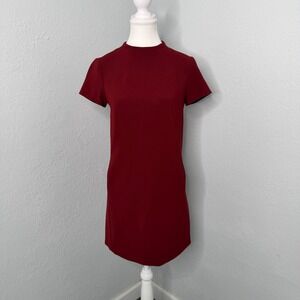 Theory Womens Dark Red Mock Neck Short Sleeve Shift Dress with Pockets Size 0